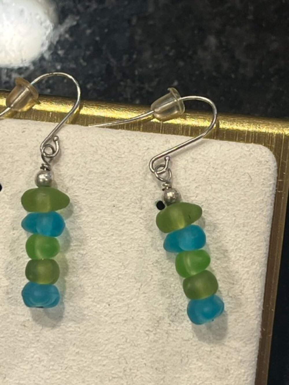 Boutique Silver Sea‑Glass Style Drop Earrings – Greens & Blues